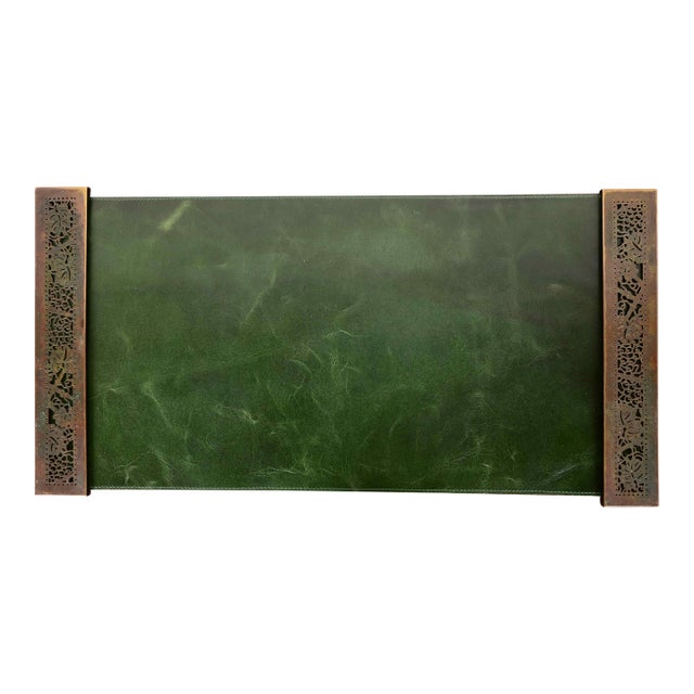 Tiffany Studios New York Grapevine Bronze Blotter Ends With Leather Desk Blotter For Sale