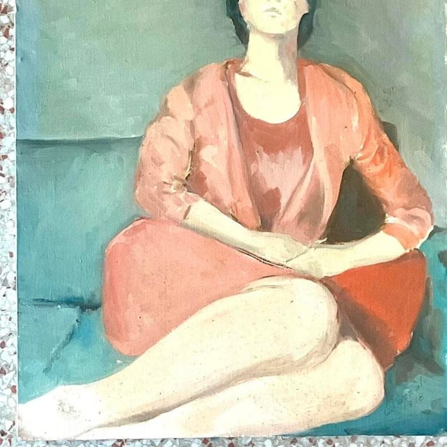 Vintage Italian Signed Modernist Woman Portrait Oil Painting For Sale - Image 12 of 13