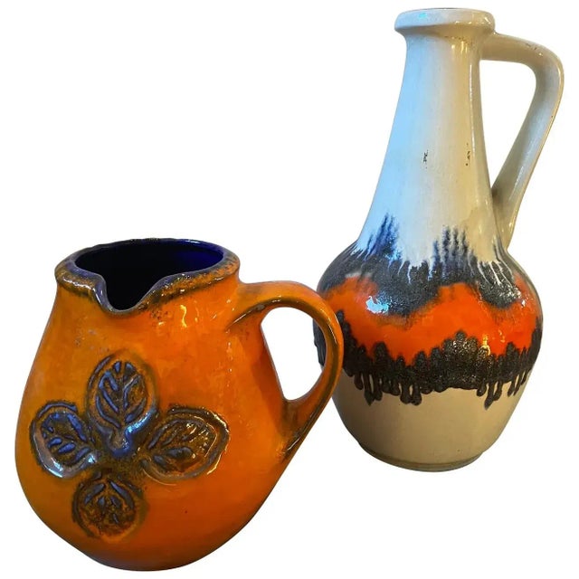 Two 1970s Mid-Century Modern Fat Lava Ceramic German Jugs For Sale - Image 11 of 11