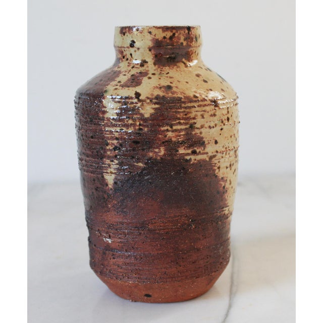1970s 1970's Textured Brown & Beige Studio Art Pottery Vase For Sale - Image 5 of 9