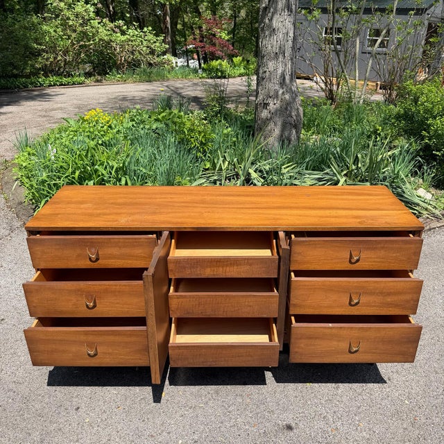 Broyhill Mid Century Modern Broyhill Brasilia Lowboy 9-Drawer Dresser Credenza, Attributed For Sale - Image 4 of 10