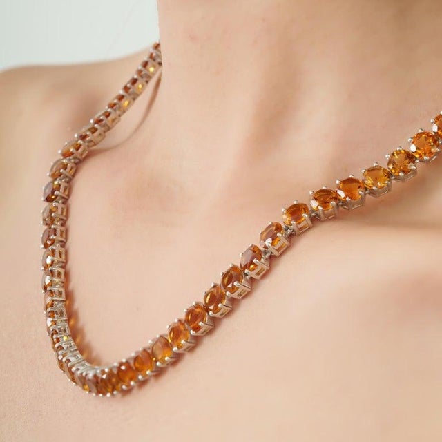 Contemporary Bling Citrine Tennis Necklace & Bracelet Set in 925 Sterling Silver, 3 Pieces For Sale - Image 3 of 14