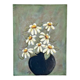 2012 Mixed Media Daisy Still Life on Canvas For Sale