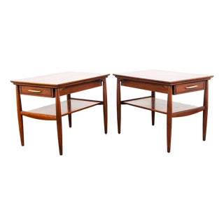 Mid Century Modern Nightstands End Side Table Drawer Walnut Vintage Hekman Shelf For Sale