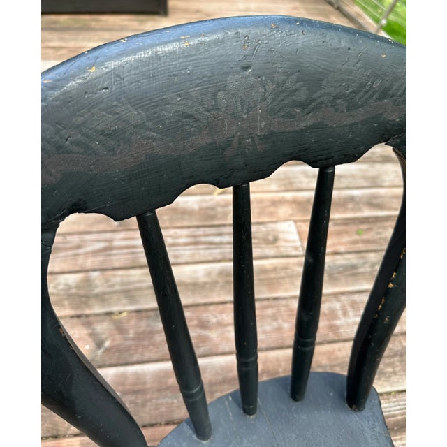 Shabby Chic Antique Primitive Black Farmhouse Chair For Sale - Image 3 of 11