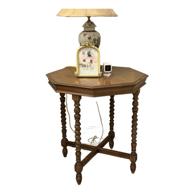Mid-Century Hexagonal End Table (Oak) For Sale