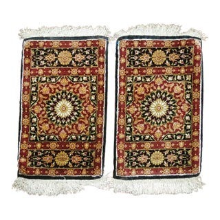 Early 20th Century Pair of Persian Silk Mats rug no. r4893 For Sale