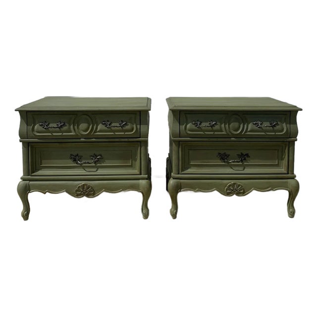 French Provincial Nightstands Set Vintage Shabby Chic Storage Tables For Sale