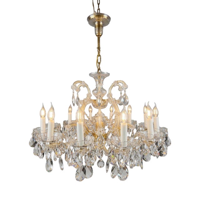 Statement Marie Theresa Crystal and Brass Twelve Branch Chandelier For Sale