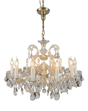 Statement Marie Theresa Crystal and Brass Twelve Branch Chandelier