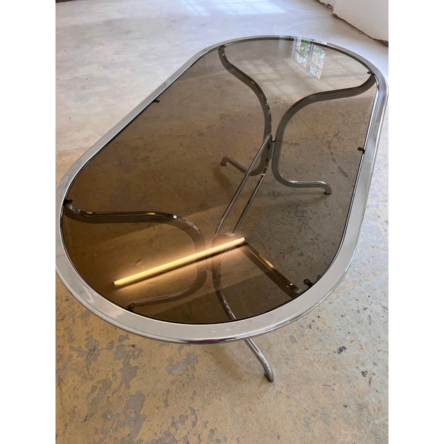 Gastone Rinaldi Oval Dining Table in Chrome and Smoked Glass by Gastone Rinaldi for Rima For Sale - Image 4 of 11