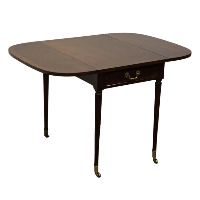 Bernhardt Late 20th Century Bernhardt Furniture Centennial Collection Banded Flame Mahogany Traditional Style 42" Drop Leaf Accent End Table For Sale - Image 4 of 12