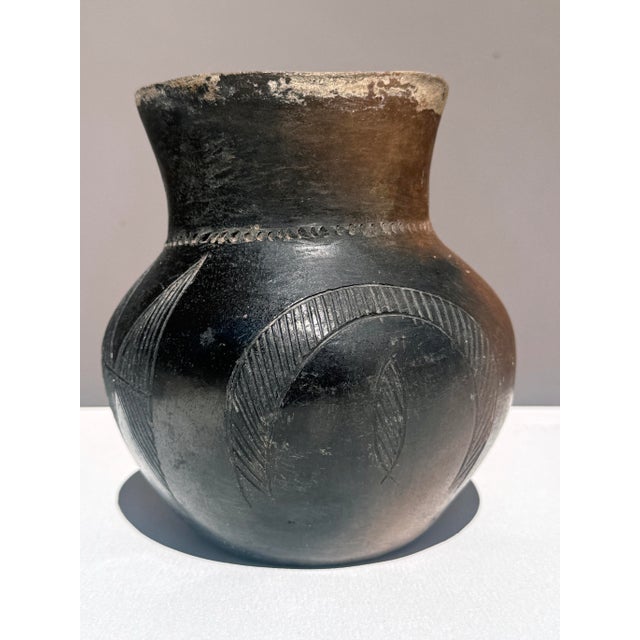 Contemporary Sculptural African Burnished Earthenware Beer Vessel, Smoke-Fired With Incised Geometry, Early 20th C For Sale - Image 3 of 6