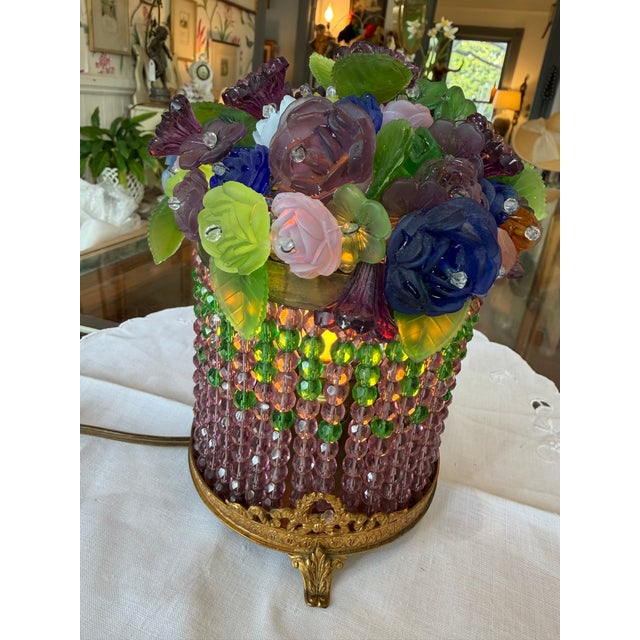 Glass Antique Czech Bride Basket Lamp For Sale - Image 7 of 16