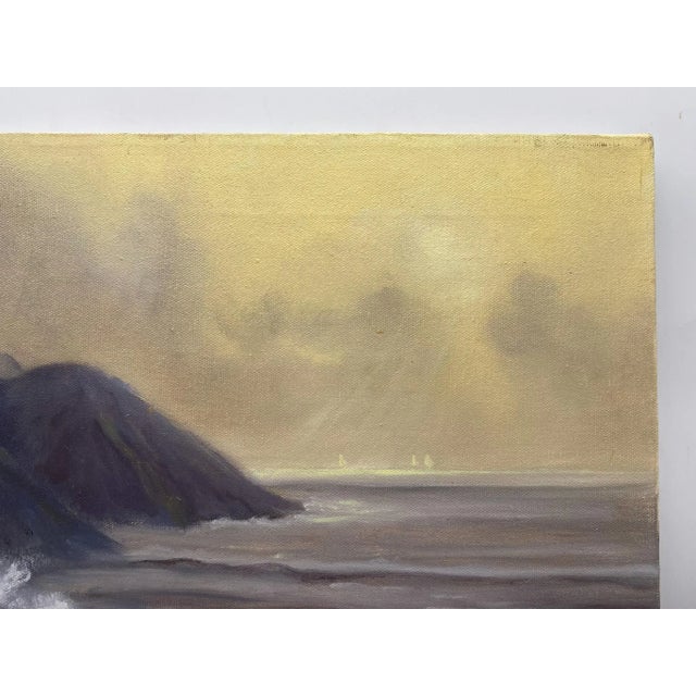 Gorgeous coastal painting from the 1940's. Was painting by an East Coast artist on a streched canvas and is signed on the...