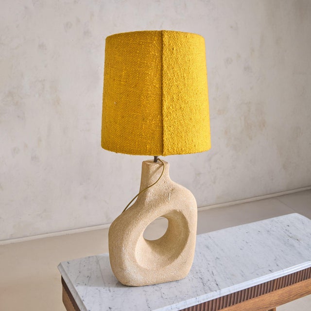 French Abstract Limestone Table Lamp with Yellow Shade by Albert Tormus, 1960s For Sale - Image 10 of 12
