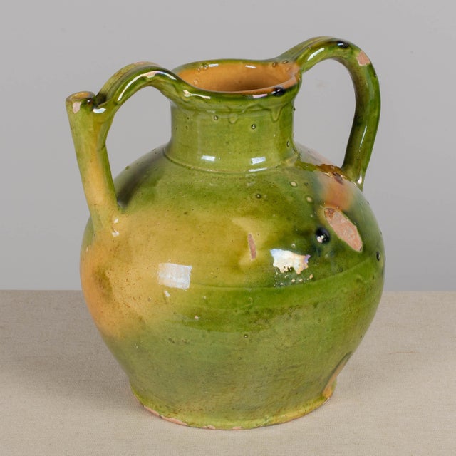 French Provincial 19th Century French Green Yellow Glazed Water Jug, Orjol For Sale - Image 3 of 12