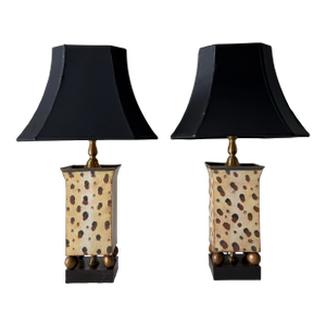 Late 20th Century Giraffe Tole Pagoda Table Lamps - a Pair