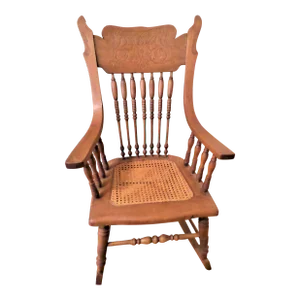 Mid 19th Century Antique North Wind Design Golden Oak Child's Rocking Chair