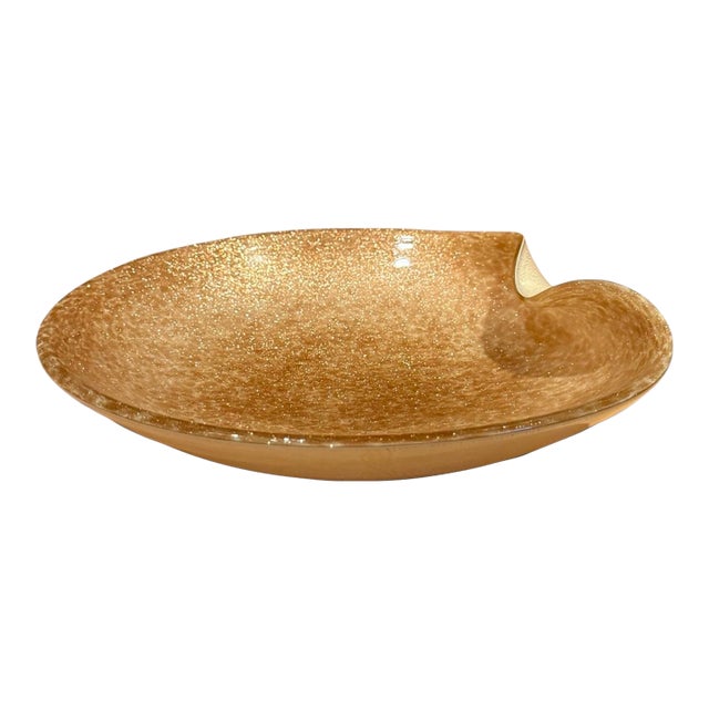 Mid-Century Murano Gold Aventurine Fleck Large Freeform Glass Dish For Sale