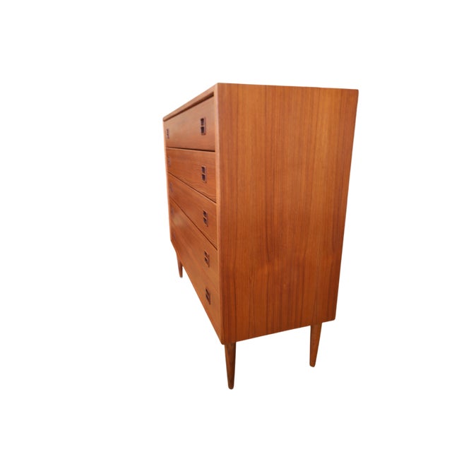Danish Wide Teak Chest of Drawers with Five Drawers, 1960s For Sale - Image 4 of 17