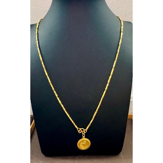 Metal 24 Karat Pure Gold Hand Made Yellow Gold Coin Necklace, 10.8 Gm, 18 Inch For Sale - Image 7 of 18