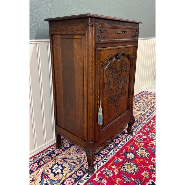 Antique French Louis XV Style Cabinet Cupboard With Drawer Carved Oak C. 1920s For Sale - Image 4 of 18