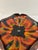 Cool mid-century silver metal handled bowl in California Pottery's "Sequoia Ware" pattern. Vibrant red, orange and yellows...