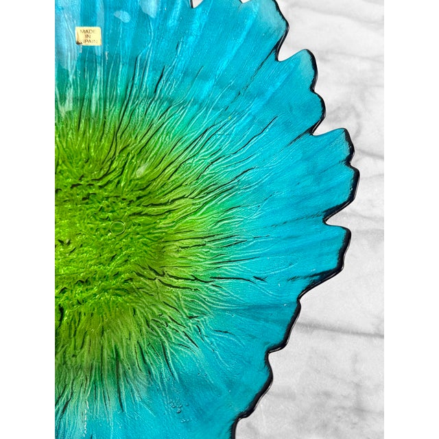 Vintage 14" Blue & Green Spain Art Glass Centerpiece Bowl For Sale - Image 4 of 8