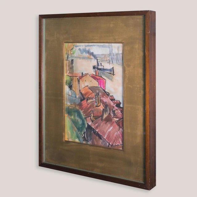 Rafael Ortiz Alfau, Harbour Rooftops, 1980s, Watercolor For Sale - Image 4 of 10