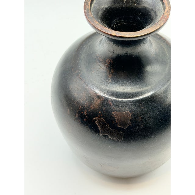 Late 20th Century Vintage Black Glazed Stoneware Bud Vase, Asian Wabi-Sabi Ceramic, 5” For Sale - Image 5 of 5