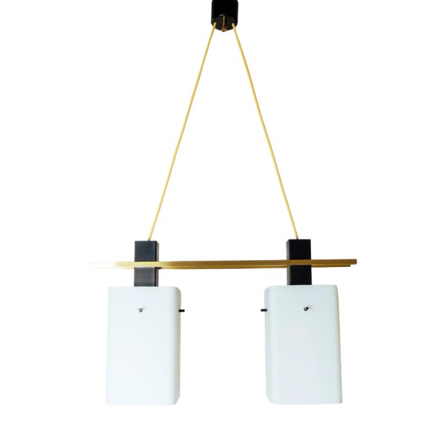 Italian Ceiling Pendant with Opaline Glass Shades and Brass Details from Stilnovo, 1960s For Sale