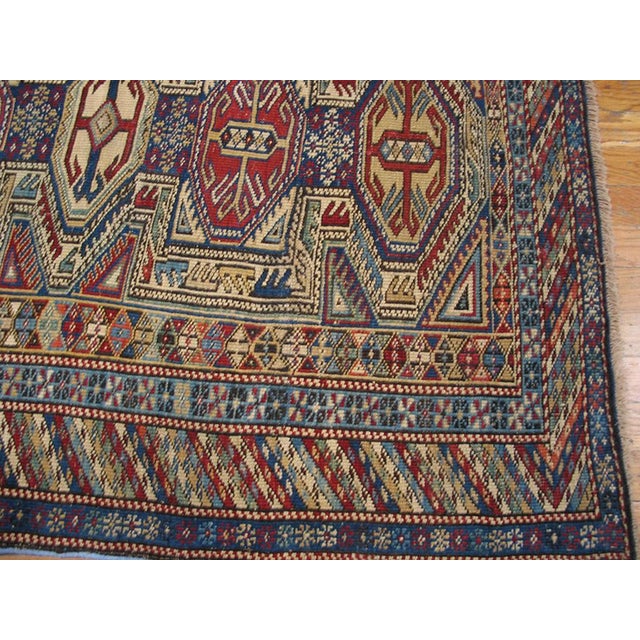 Tribal 1890s Multic Geometric Tribal Antique Caucasian Shirvan Rug 3'5" X 4'5" Handknotted Wool Carpet For Sale - Image 3 of 5