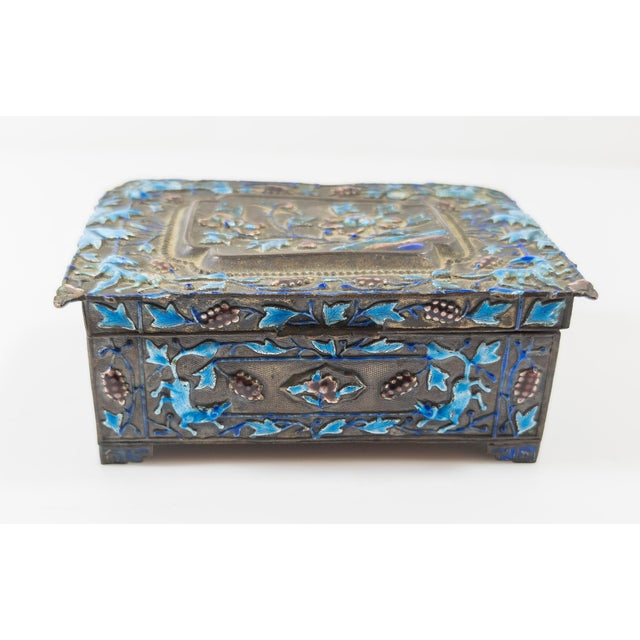 1920's Chinese Silverplate and Enamel Box and Tray Set For Sale - Image 4 of 12
