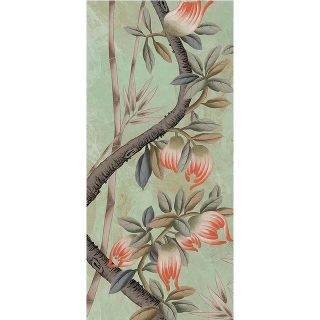 30" *60"/Panel, Chinoiserie Mint Green Pheasant Floral 2-Panel Wallpaper Panels, No Frame, Tea Paper For Sale - Image 6 of 6