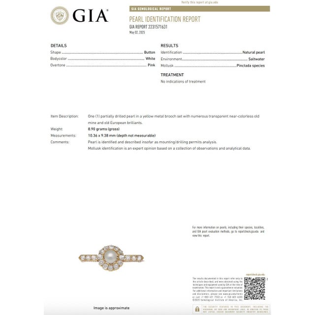 White 19th Century Victorian, Gia Natural Pearl and Diamond Brooch, 18k For Sale - Image 8 of 8