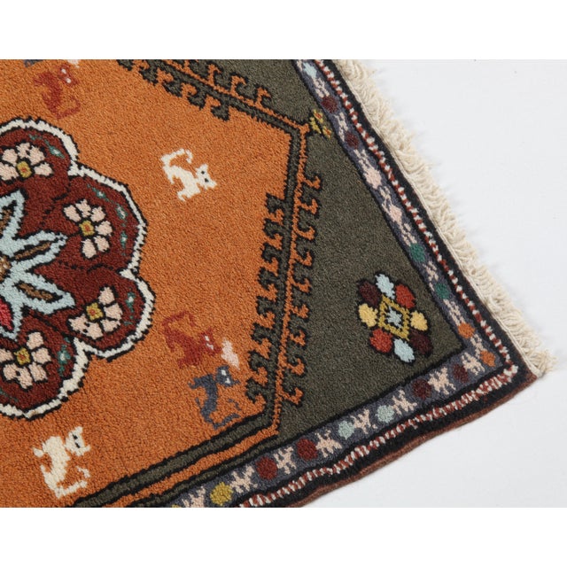 Mid 20th Century "Vintage Turkish Kilim Rug – Burnt Orange Medallion, Handwoven Wool -1' 11'' X 2' 8'' For Sale - Image 5 of 11