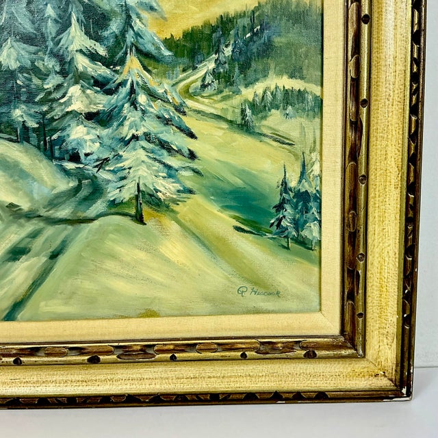 1970s Vintage Impressionist Landscape Snow Covered Trees Folk Art Original Oil Painting, Artist Signed For Sale - Image 6 of 12