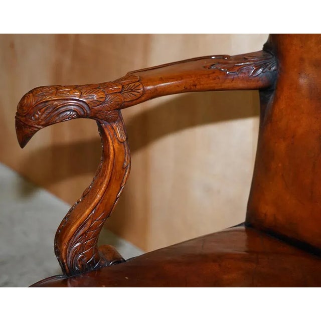 Vintage Eagle Armed Claw & Ball Feet Brown Leather Armchair For Sale - Image 6 of 18