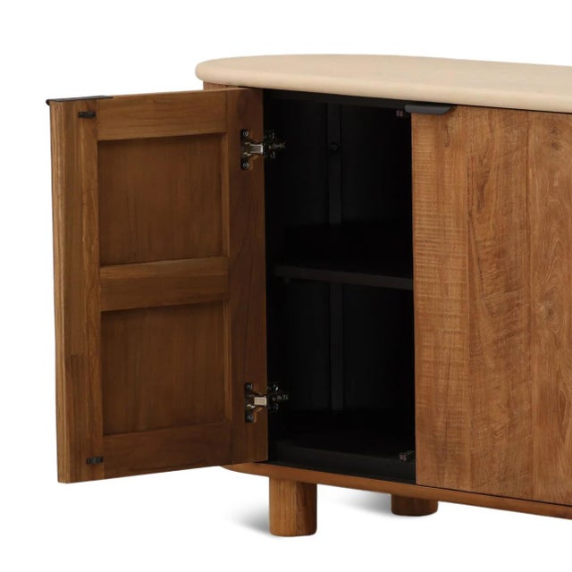 Brown Rounded Cement Top Teak Modern Sideboard Credenza For Sale - Image 8 of 8