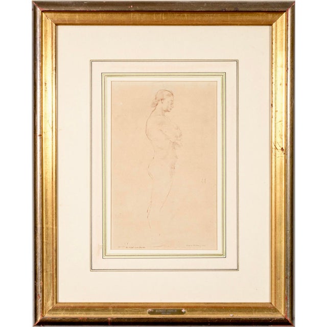 Victoria Hutson Huntley (American , Ny 1900 - 1971) Pen & Ink Drawing on Paper - Figure Study of a Male Nude 1939 For Sale - Image 9 of 9