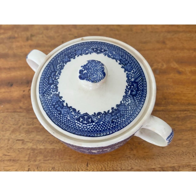 Ceramic Vintage 20th Century Blue Willow Sugar Kitchen Canister Storage Jar With Lid For Sale - Image 7 of 9