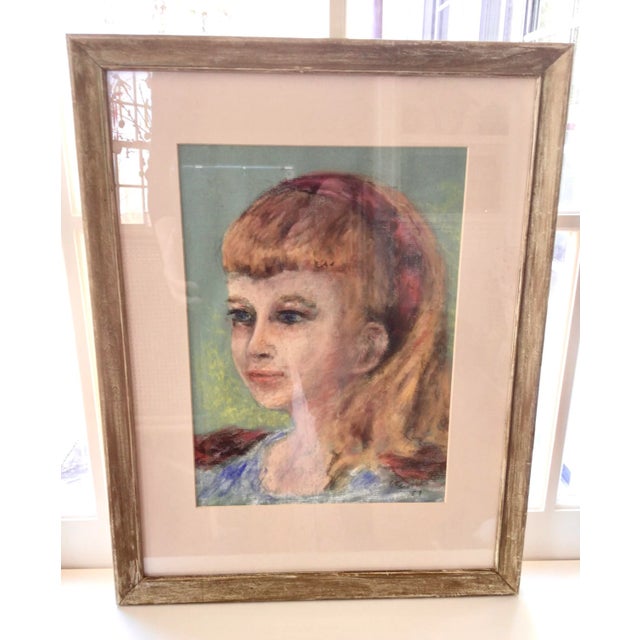 Portraiture Vintage Portrait of a Girl "Pretty Blue Eyes" Pastel Drawing on Paper, Circa 1950s For Sale - Image 3 of 4