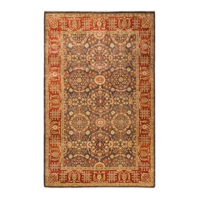 Vintage Traditional Hand Knotted Wool Area Rug, Brown - 6'1" X 9'6" For Sale