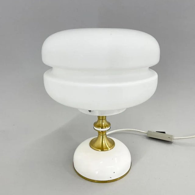 Milk Glass Brass Table Lamp attributed to Napako, 1970s For Sale - Image 10 of 11