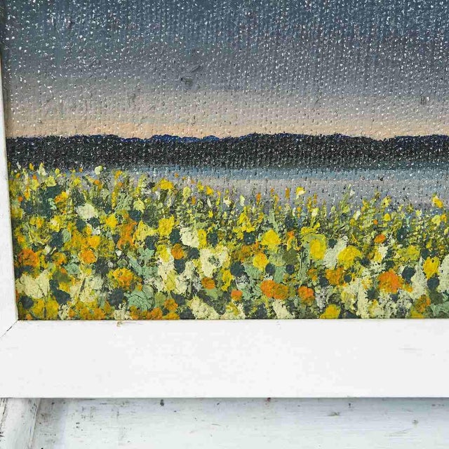 Acrylic on Jute "Last Light on Yellow Flowers" Elegant Painting from 1998