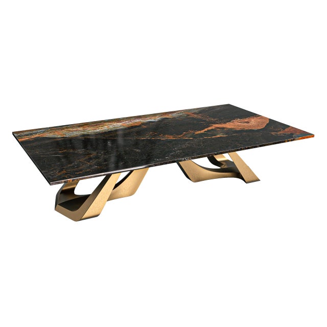 "Pagina" Coffee Table With Bronze and Golden Cobra Marble, Handmade For Sale - Image 4 of 8