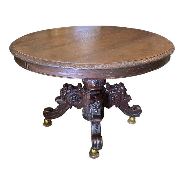 1970s Vintage Wooden Pedestal Table on Castors Chairish