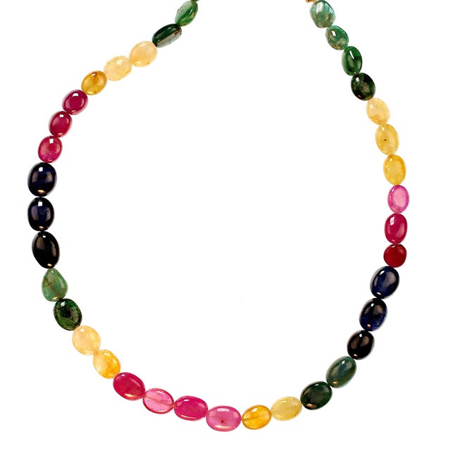 Gemstone Multi Color Graduated Sapphire Necklace Expanbable For Sale - Image 7 of 8