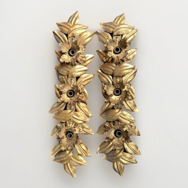 1960's Hollywood Regency Gilt Gold Floral Wall Sconces by Hans Kogl a - Pair For Sale - Image 17 of 17